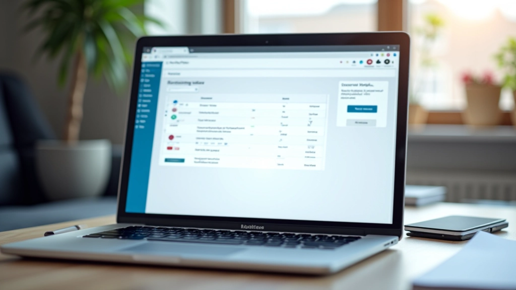 Laptop scherm met WordPress dashboard en beveiligingsstatus indicatoren
