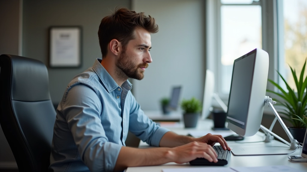 Team lid werkend aan computer